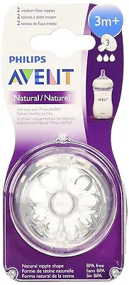 Philips Avent BPA Free Natural Medium Flow Nipples Baby For 3 Month+ 2 Count • $19.23