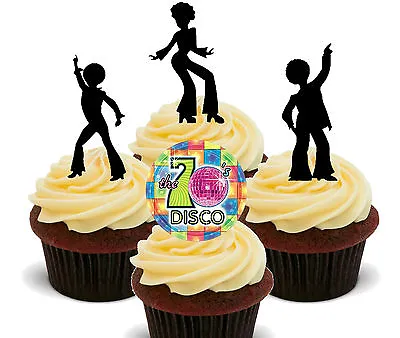 70s Disco Edible Cupcake Toppers - Stand-up Fairy Cake Decorations 40th Birthday • £2.99