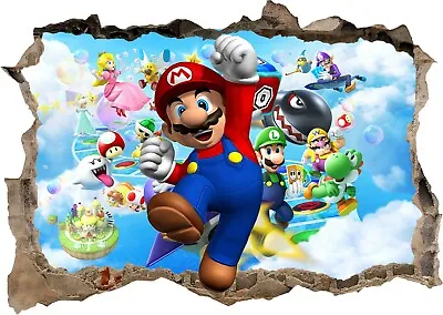 £10.99 • Buy Super Smash Bros Mario Yoshi 3D Smashed Wall View Sticker Poster Bedroom Z563