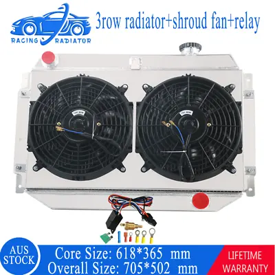 3Row Aluminum Radiator Shroud Fan+Relay For Holden HG HT HK HQ HJ HX HZ Chevy V8 • $319