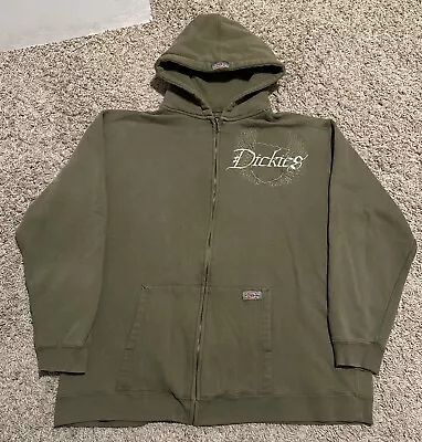 Vintage Dickies Hoodie Mens XL? Faded Y2K Zip Up Grunge Army Green • $30.79