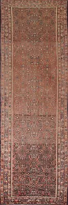 Vintage Floral Pink/ Navy Blue Hamedan Rug Runner 3' 4  X 12' 4  Handmade Carpet • $810.16