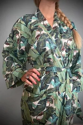 $36.29 • Buy Indian Green Banana Leaf Womens Print Kimono Cotton Bath Robe Maxi Night Gown AU
