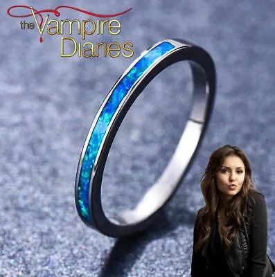 The Vampire Diaries Elena Gilbert Blue Fire-Opal Silver Plated Wedding Band Ring • £9.95
