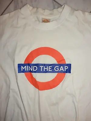 Vintage Graphic T Shirt Medium 90s London Underground Mind The Gap White Tee L • $12.99