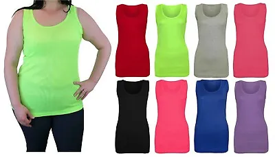 £3.99 • Buy Plain Rib Top Stretchy Summer Ribbed Vest Women's Ladies T- Shirt Plus Sizes