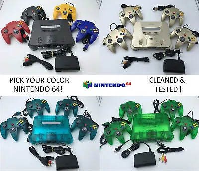 Choose Nintendo 64 Console Color + Up To 4 Controllers + Cords!  CLEANED N64! • $144.95