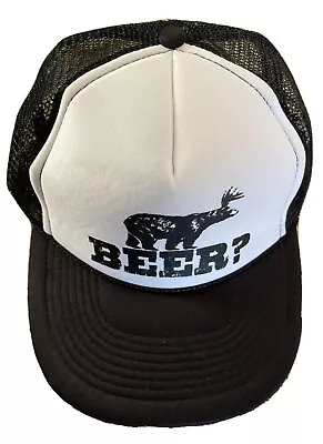 BEER? Otto Deer + Bear Retro VTG Mesh Trucker Snapback Hat Black White • $14