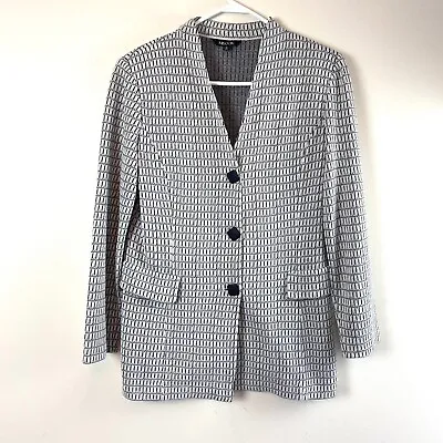 Misook Womens Cardigan Blazer Jacket 3 Button White Black Plaid M Church Office • $36.99