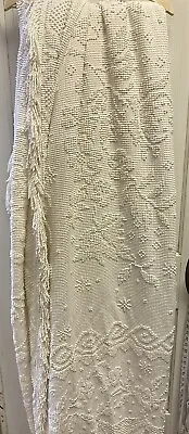  Vintage Morgan Jones Chenille Bedspread Throw Blanket Ivory Shimmer Full Size • $34.95