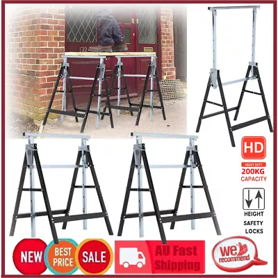 $78.88 • Buy Saw Horse 2pc Pair PRO Trestle Steel Foldable Work Bench Stand Support Legs