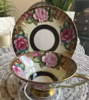 VINTAGE TEA CUP AND SAUCER HAND PAINTED LEFTON 1950s • $28.50