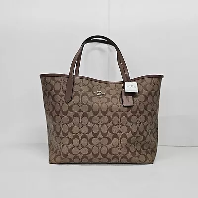 NWT Coach City Tote In Signature 'C' Print Canvas 5696 - Khaki/Saddle • $139.99