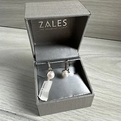 Zales Freshwater Pearl And Diamond Accent Drop Earrings In Sterling Silver • $169.99