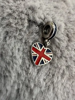 Pandora Great Britain Union Jack Heart Dangle Charm 791512ENMX • £30
