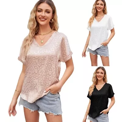 Vintage Short Sleeve Basic Pullover Shirt Women Clothing Summer V-neck Top • $22.69