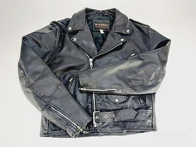 Vintage Wilsons Leather Motorcycle Jacket Black Belted Thinsulate Biker Mens M • $79.99