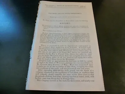 Government Report 1863 Improvements Wisconsin & Fox River 200ft Boats Lake Mich • $22