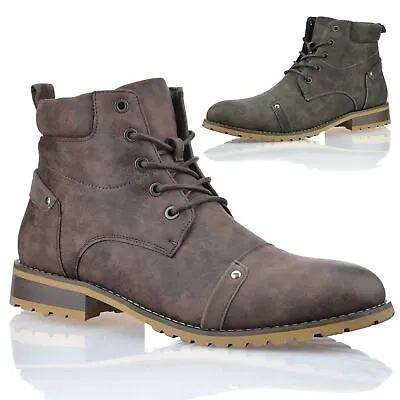 Mens Casual Lace Up Military Army Combat Style Work Ankle Biker Boots Shoes Size • £24.98