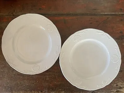 2 MIKASA Hampton Bay White SALAD Plates 8.25” Embossed Seashells As Is • $16