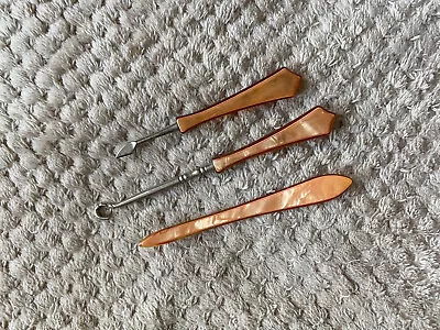 Vintage Shoe Button Hook Set. Celluloid Handle. Metal Hardware.  • $12.99