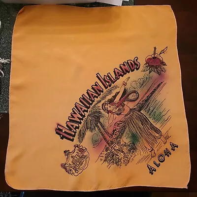 Vtg Hanky Handkerchief Hawaiian Islands Aloha Hawaii Orange Hula Girl *flaws* • $17.70