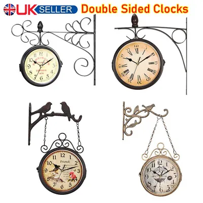 £12.94 • Buy Outside Hanging Metal Iron Station Clock Ornament Double Sided Wall Clocks Round