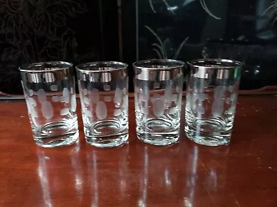 MCM Silver Band Glasses Etched Pattern Dots & Squares (4) Barware  • $39.99