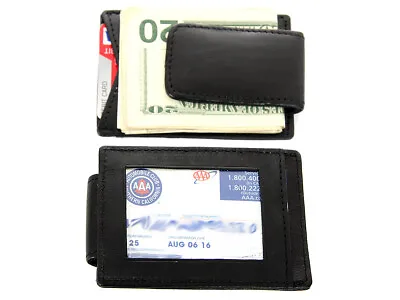 Leather Magnetic Money Clip Credit Card ID Holder Black Men's Wallet • $8.45