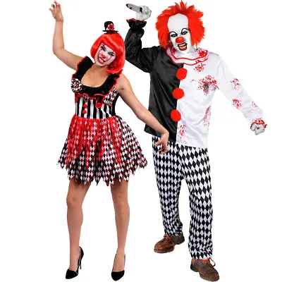 £49.99 • Buy Adults Couples Evil Killer Clown Costume Halloween Scary Slasher Fancy Dress