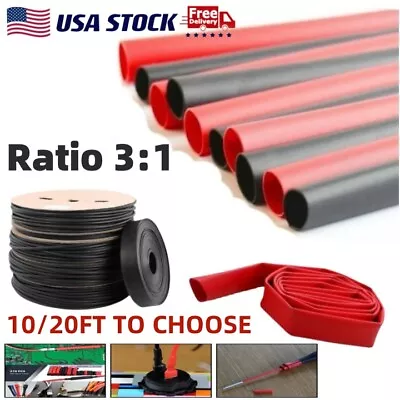 Marine Grade Wire Insulation Cable Sleeve Wrap Black/Red Heat Shrink Tubing-3:1 • $15.89