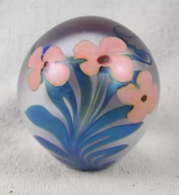 1981 Vandermark Glass Floral Paperweight - Peach / Pink 4 Petal Flowers • $60