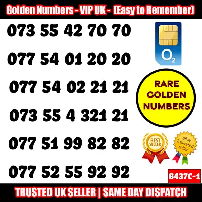 Gold Easy Mobile Number Memorable Platinum Uk Pay As You Go Sim Lot - B437c-1 • £24.95