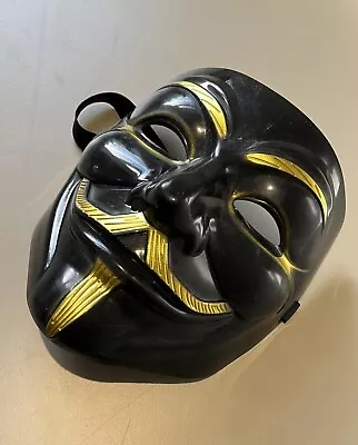 Black & Gold V For Vendetta/ Guy Fawkes Anonymous Halloween Mask • £4