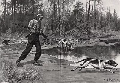 Tracking Dogs & Native American Indian By A.B. Frost Large 1880s Antique Print • $59.95