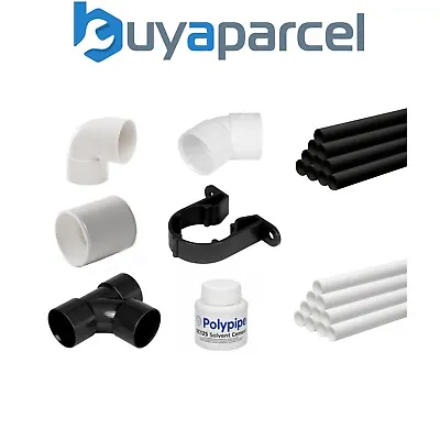 £5.98 • Buy 32/40/50MM PVC Solvent Weld 1m Pipe & Waste Fittings Black White Polypipe Packs