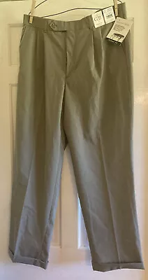 Geoffrey Beene Washable Wool Poly Khaki Dress Pants  Cuffs  Pleated  36x29 NWT • $21.99