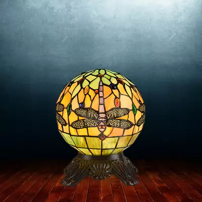 2023 New Home Decor Tiffany Style Stained Glass Mini Globe Dragonfly Table Lamp • $185.75