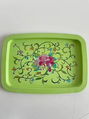 Vintage Max Factor Tin Metal Florals On Green Vanity Tray Made In England Retro • $5