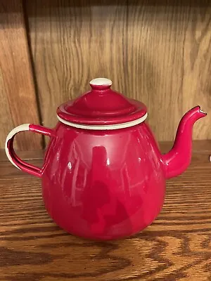 Emalia Olkusz Enameled Red Tea Pot #1907.  Some Wear On Handle And Spout Area • $21