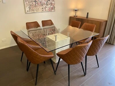 8 Seater Dining Suite - Glass Table - Faux Leather Chairs • $1500