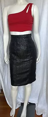 Vintage 80s Black Straight Skirt High Waist Textured Shine Gothic Punk Sze Small • $24
