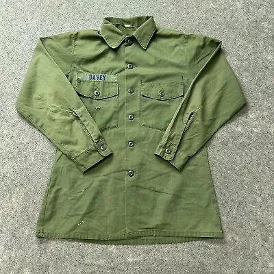 VINTAGE US ARMY Shirt Mens 15.5 Green OD Vietnam Long Sleeve Fatigue Jungle 60s • $23.97