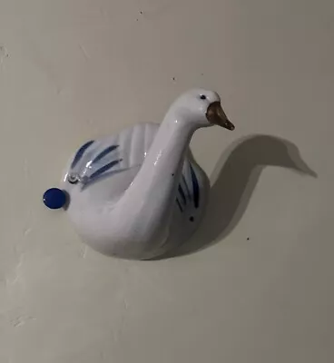 Vintage White/Blue  Ceramic Duck Goose  Wall Art Hanging Towel Apron Hook Holder • $24