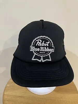 Pabst Blue Ribbon PBR Black Mesh Snapback Trucker Hat American Flag Beer • $11.75