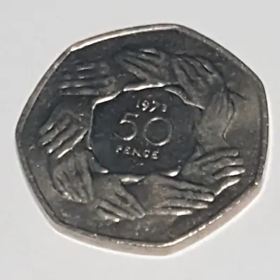 1973 CIRCULATED 50p EEC  HANDS  Large Old Style Fifty Pence Coin Elizabeth II • £2.75