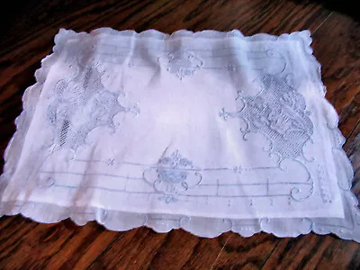 Vintage Boudoir Pillowcase Handmade Appenzel Figural Lace Girl White & Lt.-Blue • $24.95