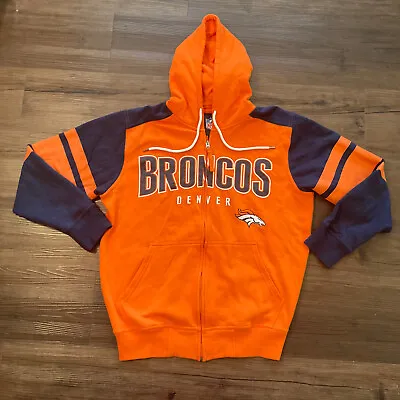 NFL Denver Broncos Mens Full Zip Orange Hooded Sweat Shirt Jacket Size M • $24.95