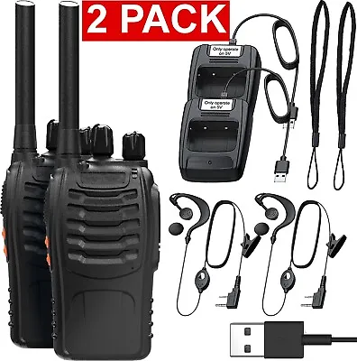 2x Walkie Talkie Long Range Two Way Radio 16CH PMR Headsets USB HAM 4KM WAlky • £54.99