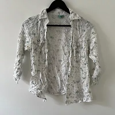 Vintage Womens Blouse Shirt Top Size 10 Blue White 100% Cotton Work Ditsy Floral • $16.30